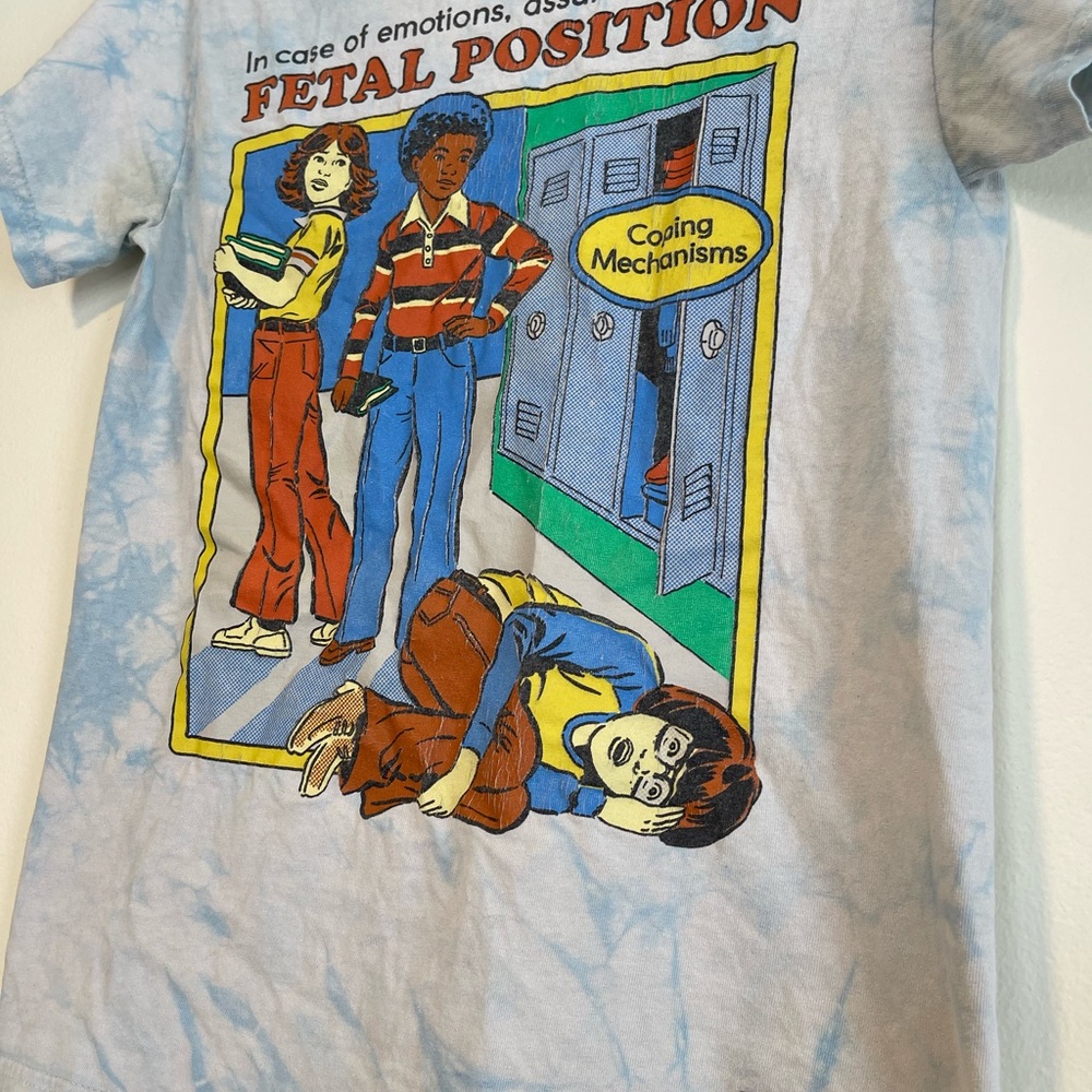 SOLD🚨Steven Rhodes "Assume the Fetal Position" t-shirt with a light blue tie-dye - Picture 2 of 5